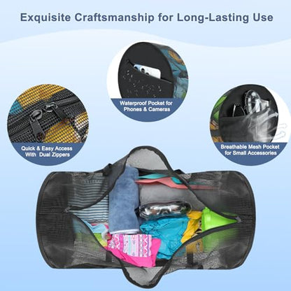 Diving Mesh Duffel Bag Large Capacity, Quick-Dry Ventilation System Mesh Duffel Bag for Scuba Diving, Snorkeling & Spearfishing Ideal Beach Travel Companion with a Splash-Proof Phone Pocket
