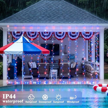 JMEXSUSS 300LED Red White & Blue Curtain Lights for 4th of July, 9.8x9.8ft - color: Red White and Blue, size: 300 LED