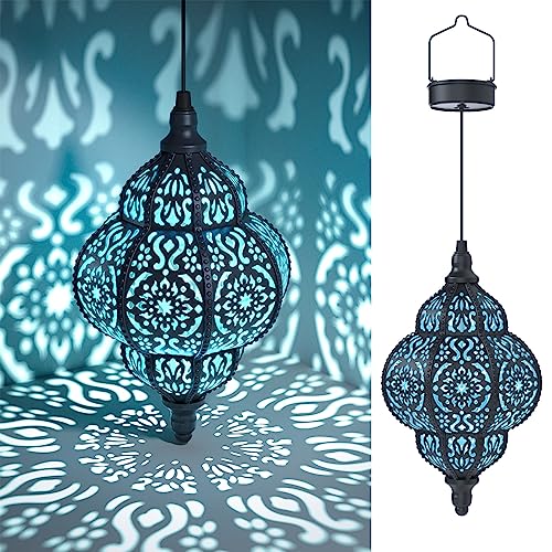 Hapjoy Hanging Solar Lights Outdoor Garden Decor Solar Lantern Waterproof Plastic Moroccan Outdoor Decorations for Patio Pathway Yard Backyard Garden Decorative (1, Black) - style: black