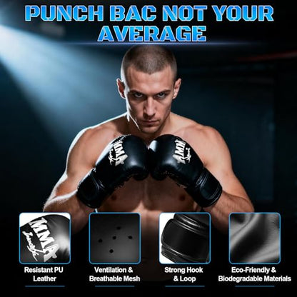 Freestanding Punching Bag with Gloves, 70'' Heavy Boxing Bag with Stand for Adult Teens, Standing Women Men Inflatable Kickboxing Bags for Beginners Training MMA Muay Thai Fitness - style: Punching Printing