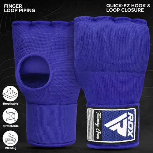 RDX Gel Boxing Hand Wraps Inner Gloves Men Women, Quick 100cm Long Wrist Straps, Elasticated Padded Fist Under Mitts Protection, Muay Thai MMA Kickboxing Martial Arts - color: Blue, size: Medium