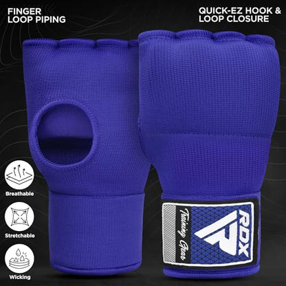 RDX Gel Boxing Hand Wraps Inner Gloves Men Women, Quick 100cm Long Wrist Straps, Elasticated Padded Fist Under Mitts Protection, Muay Thai MMA Kickboxing Martial Arts - color: Blue, size: Medium