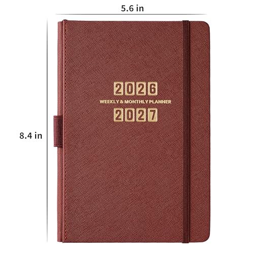 Planner 2026-2027 - Jul. 2026 - Jun. 2027, Academic Planner 2026-2027, Leather Planners Weekly and Monthly, 6.3" x 8.4", Hardcover with Back Pocket + Thick Paper + Twin-Wire Binding - Wine Red - color: Wine Red