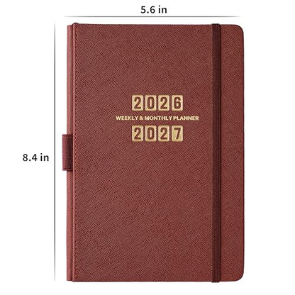 Planner 2026-2027 - Jul. 2026 - Jun. 2027, Academic Planner 2026-2027, Leather Planners Weekly and Monthly, 6.3" x 8.4", Hardcover with Back Pocket + Thick Paper + Twin-Wire Binding - Wine Red - color: Wine Red