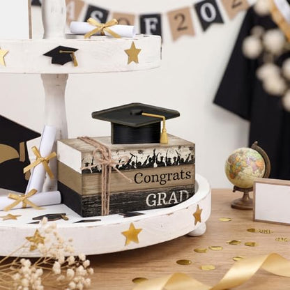4 Pcs Graduation Table Decorations Graduation Tiered Tray Decorations Class of 2026 Wooden Decorative Books Block Centerpiece Farmhouse Congrats Grad Sign Gifts for Home Shelf Office - style: Car