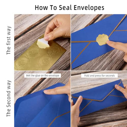 100 Pack #10 Business Envelopes with Gold Stickers, Blue - color: Blue