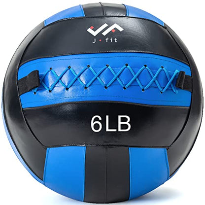 JFit Wall Ball – Premium Soft Weighted Exercise Ball for Strength, Conditioning, Gym & Home Workouts, 4-30 LB - color: Blue/Black, style: 6 LB
