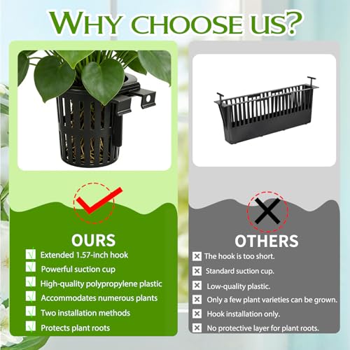 Xthrotsenk 2 Pcs Aquarium Plant Holder with 3 Size Hooks Hanging Fish Tank Plant Holder with 16 Hooks 4 Suction Cups for Fish Tank Cultivation Aquascape Decorations White Black