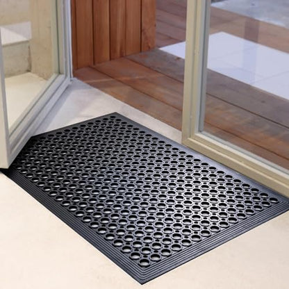 Anti Fatigue Rubber Mats - 2 Pack Restaurant Kitchen Non-Slip Bar Floor Entry Door Drainage Mats - Indoor/Outdoor Use - 36 x 60 Inches - size: 2Pack 36"L x 60"W x 0.4"Th Black