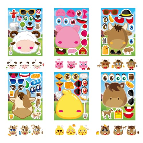 Make Your Own Farm Animal Sticker, Fall Autumn Animal Sticker | 24 PCS Make-a-face Sticker Sheets Mix and Match with Sheep, Pigs, Cow and Chickens,Goodie Bags Stuffers, Party Favor Craft - style: Farm Animal