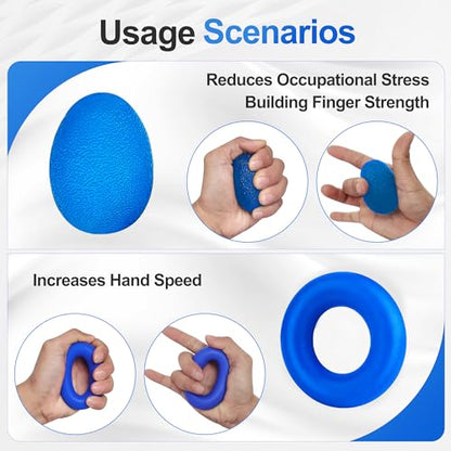 Grip Strength Trainer Kit (5 Pack) Adjustable Resistance Hand Gripper,Finger Exerciser,Hand Extension Exerciser,Stress Relief Ball and Forearm Workout Ring for Muscle Building Injury Recover - color: Blue