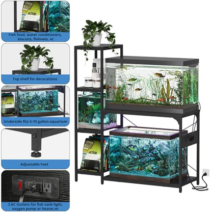 VOWNER 20-29 Gallon Fish Tank Stand with Power Outlet, Aquarium Stand,Black | Shelves for Fish Tank Accessories Storage, Heavy Duty Metal Frame, Turtle Reptile Terrarium Stand, Load 500lb - color: Black