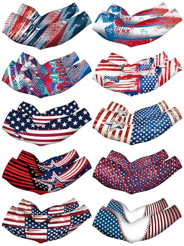 Tisancy 10 Pairs Sun Protection UV Arm Sleeves Cooling Anti Slip Compression Sleeves Sports Polyester Cycling Covers - size: Large, style: American Flag