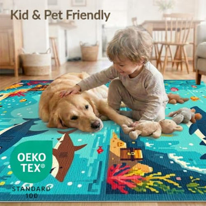 6'x9' Washable Modern Fish Area Rug, Teal Non-Shedding Pet Friendly Room Rug Foldable Easy Care Carpet for Queen Size Bedroom, Under Bed, Master Suite | Ref:2070039 - color: Blue/Pattern 16, size: 6' x 9' (Rectangular)
