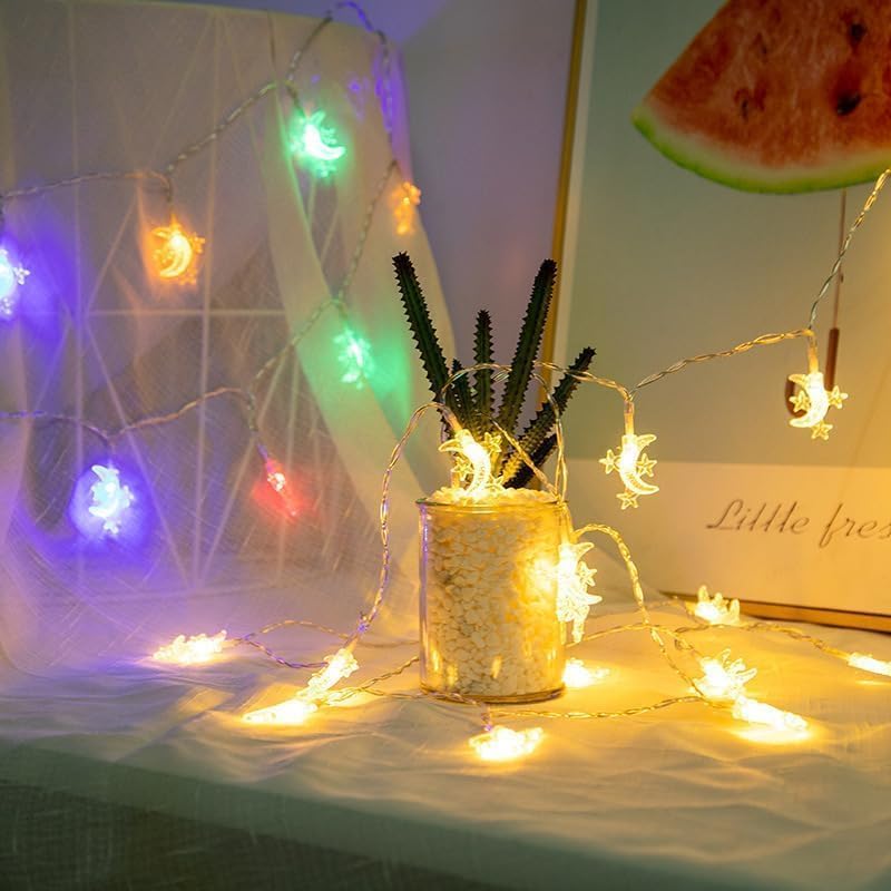 40 LED Star Moon String Lights Battery Operated 20FT Star Mini Star Fairy Lights for Patio Garden,Wedding, Party, Home Decoration (Star-Moon)
