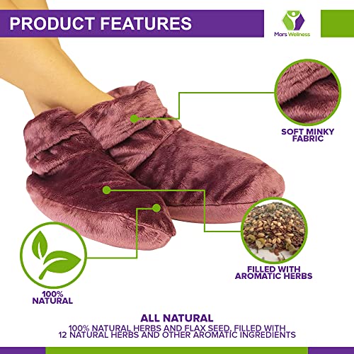Mars Wellness Heated Microwavable Booties - Microwavable Socks Heated Booties for Women and Men - Herbal Hot/Cold Deep Slippers Women (Mauve) - color: Mauve, size: Pack of 1