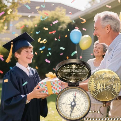 God's Guide & Blessing Compass, Trust in The Lord Compass, Wood Box Greeting, Inspirational Gift Men, Christian Boys Baptism Gifts, Graduation Day with Wooden Box - color: 6.Bronze To My Son Gift love Wooden Box