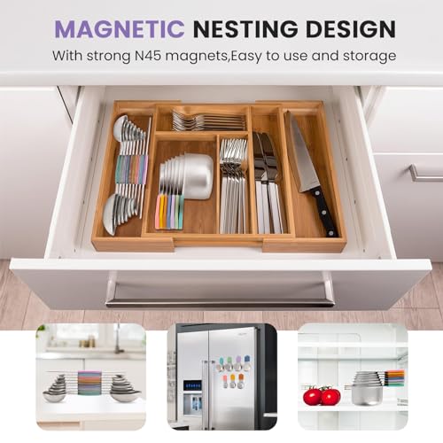 Magnetic Measuring Cups and Spoons Set-Heavy Duty 304 Stainless Steel | Double Measurement Markings,BPA-Free,Set of 16 with Leveler for Measuring Dry and Liquid Ingredients(Colors) - color: Color