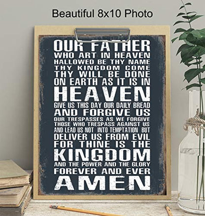 The Lords Prayer Wall Art - Religious Gifts for Men, Guys - Christian Gifts for Man, Boys - Spiritual Catholic Picture - Rustic Man Cave Decor, Boys Bedroom, Home Office - Catholic Print for Man