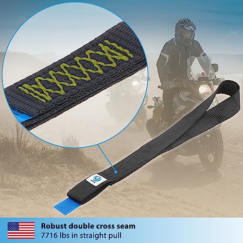 valonic Condor - Soft Loop tie Down Straps Heavy Duty - 4 Pack, 7716lbs, 1.4" x 18", Double Stitched, Black - for Motorcycle Handlebar