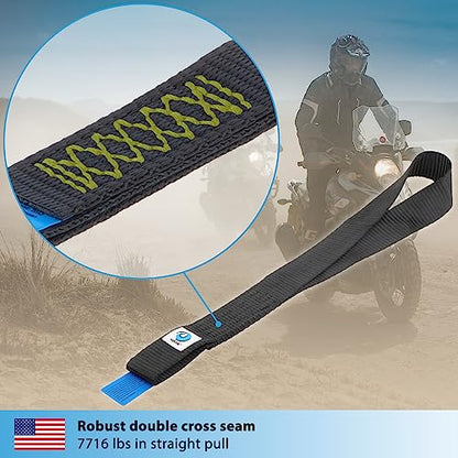 valonic Condor - Soft Loop tie Down Straps Heavy Duty - 4 Pack, 7716lbs, 1.4" x 18", Double Stitched, Black - for Motorcycle Handlebar