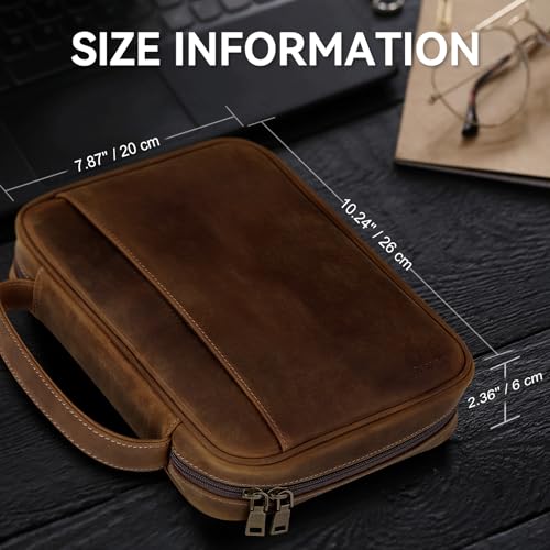 Genuine Leather Bible Cover Cowhide Bible Case for Men Women Church Bag Protective Book Holder with Double Zippers Full Grain Leather Portfolio Organizer Bible Carrying Case with Handle