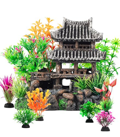 CousDUoBe 9Pcs Resin Castle Decorations Set，Realistic Fish Tank Castle with Eco-Friendly Design,Fish Tank Decorations Aquarium Accessories