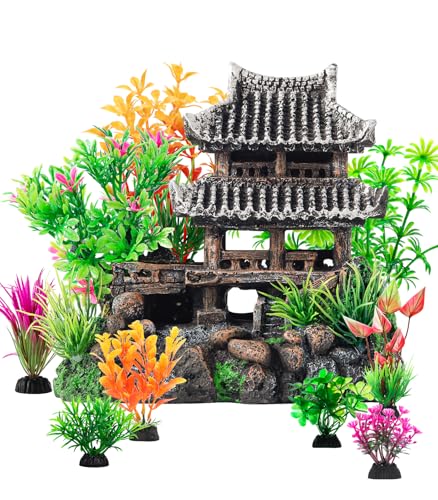 CousDUoBe 9Pcs Resin Castle Decorations Set，Realistic Fish Tank Castle with Eco-Friendly Design,Fish Tank Decorations Aquarium Accessories