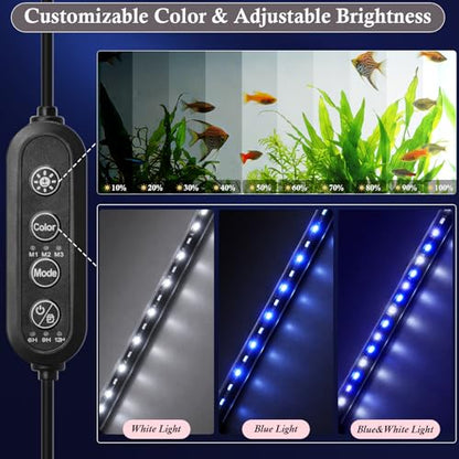 Dirvin LED Fish Tank Light with Timer, 24/7 Mode & 3 Color Aquarium Light | Submersible Adjustable Brightness, IP68 Waterproof, Sunrise-Daylight-Moonlight, Auto On/Off for fresh and salt water, 11W - size: 22.8in