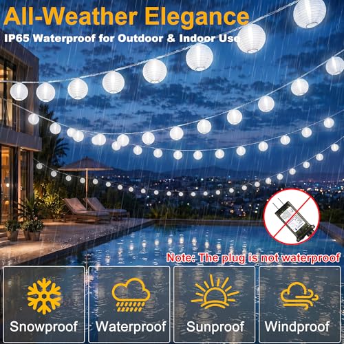 StarryEver Lantern String Lights Outdoor Plug in, 40Ft Connectable Warm White & White Lantern Lights with Remote Control, 40 LEDs String Lights Outdoor for Patio Balcony Garden Bedroom - size: 40ft warm white+white
