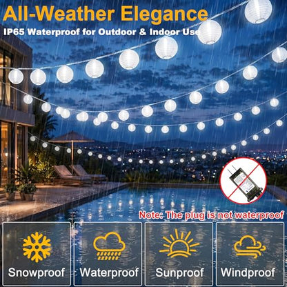 StarryEver Lantern String Lights Outdoor Plug in, 40Ft Connectable Warm White & White Lantern Lights with Remote Control, 40 LEDs String Lights Outdoor for Patio Balcony Garden Bedroom - size: 40ft warm white+white