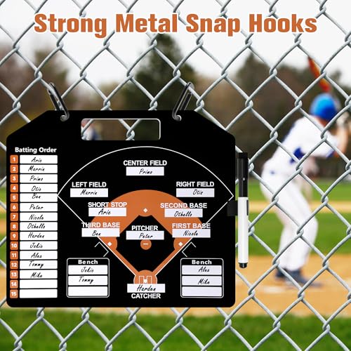 Magnetic Baseball Lineup Board, Anglecai Baseball Dry Erase Coaching Board | Baseball Coach Clipboard for Softball Dugout Board with 30 Lineup Card/ 10 Magnet/2 Marker/2 Hook - color: Black