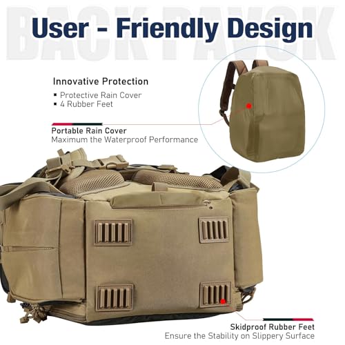 Piscifun Fishing Tackle Backpack with 2 Rod Holders, 4 Boxes & Rain Cover | Multi-pocket storage, fits 3600/3700 trays, bottle holder, padded straps for bank fishing - color: Khaki