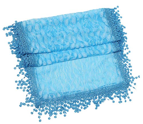 Cindy & Wendy Lightweight Soft Leaf Lace Fringe Scarf Bridal Shawl for Women - color: Turquoise Blue