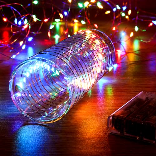 Ariceleo 4 Pack 16.4ft Battery Operated String Lights with Timer, Multi Color with Synchronized Twinkle Mode, Fairy Lights Battery Powered, 50 LED, Idea for Christmas Bedroom Party Wedding - color: Multicolor, size: 4 Pack-Upgrade