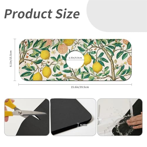 Kitchen Sink Splash Guard，Lemon tree-1 Faucet Mat Sink Gadgets-Super Absorbent Fast Drying Mat Drip Catcher for Kitchen, Bathroom,Sink Mat, Dish Drying Mat, Bathroom(15" X 5.5" ) - color: Lemon tree-1