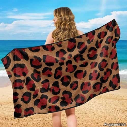Cheetah Print Towel Car Seat Cover for Front Seats Multi-Purpose Sweat Towel with Storage Bag 60 x 33 Inch Car Seat Hoodie Towels Universal Fit Sedan Truck SUV Van - color: Brown and Red - Cheetah