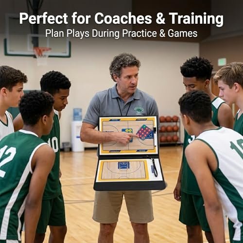 Basketball Clipboard for Coaches, Magnetic Basketball Coaching Board with Player Magnets, Double-Sided Court Tactic Board, Portable Coaching Clipboard for Game & Training, Great Gift for Coaches