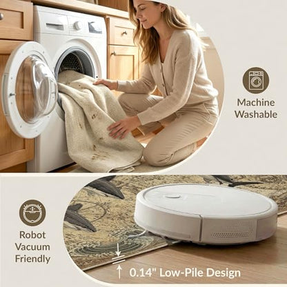 8'x10' Washable Traditional Wave Large Rug, Beige Non-Shedding Pet Friendly Carpet for King Size Bedroom, Master Suite, Under Bed, Foldable Easy Care Mat | Ref:2068056 - color: Beige/Pattern 21, size: 8' x 10' (Rectangular)