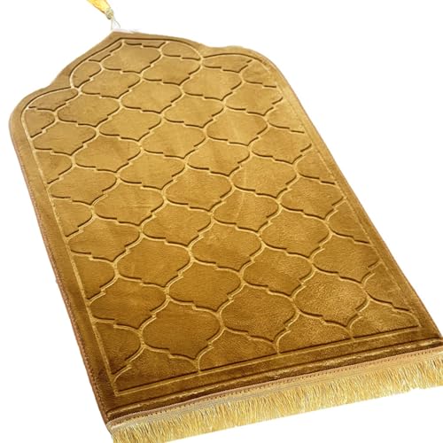 JE JOUE Prayer Rug Muslim Mat Islamic - Thickening Sponge Muslim Rug for Men Women Eid Travel Ramadan, Soft Luxury Great for Knees and Forehead （Champagne） - color: Champagne