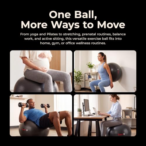 Sunny Health & Fitness Premium Anti-Burst Exercise & Stability Ball | 660LB Capacity, Yoga, Pilates, Physical Therapy, Recovery, Prenatal Comfort, Non-Slip Texture, Non-Toxic, Odor-Free - style: 25.6-inches/65cm
