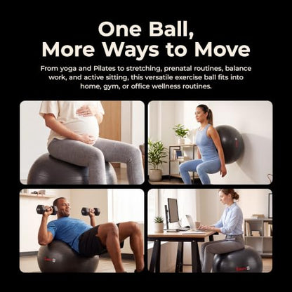 Sunny Health & Fitness Premium Anti-Burst Exercise & Stability Ball | 660LB Capacity, Yoga, Pilates, Physical Therapy, Recovery, Prenatal Comfort, Non-Slip Texture, Non-Toxic, Odor-Free - style: 21.7-inches/55cm