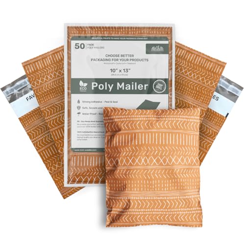 Poly Mailers 10x13 Inch 50 Pack Medium Shipping Bags Strong Thick Mailing Envelopes | Self Sealing Adhesive | Waterproof & Tear Resistant | Small Business Packaging for Clothing - Boho Brown - color: Brown, size: 10x13 (50 Pack)