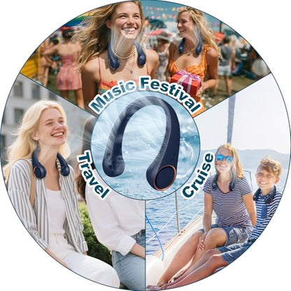 CIVPOWER Neck Fan: Portable Personal Neck Cooling Rechargeable Bladeless Fan - Hands Free 3 Speed 4000 mAh Battery USB Operated Wearable Headphone Design - Gift for Men Women Outdoor (Dark Blue) - color: Dark Blue