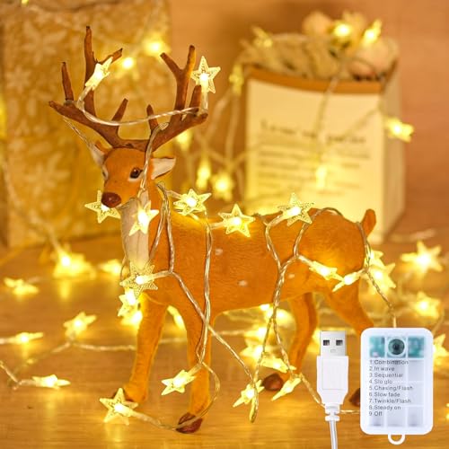 33Ft 80LED Star String Lights Battery and USB Operated, Warm White Star Fairy String Lights,Waterproof for Home Indoor Bedroom Wedding Room Dorm Wall Window Tent LoftBed Patio Party Decor - color: 80LED Battery+USB