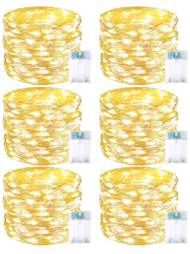 6 Pack Fairy Lights Battery Operated with Timer, Each 20FT 60LED Christmas String Lights Outdoor Indoor, Cuttable Battery Twinkle Light for Bedroom Home Wedding DIY Christmas Decorations (Warm White) - color: Warm White, size: 6PK（60LED）