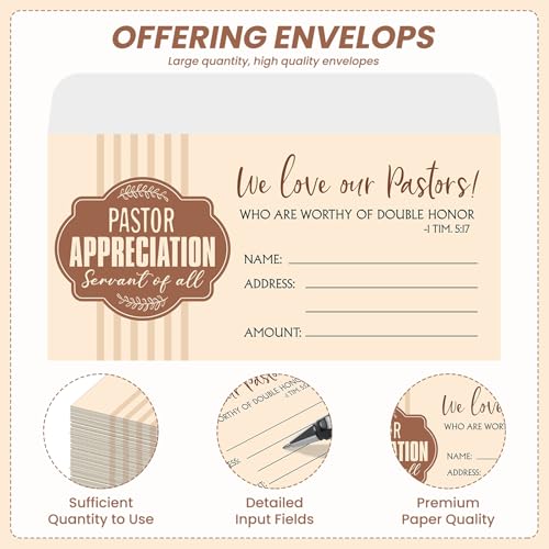 Woanger 500 Count Offering Envelopes Pastor Appreciation Cards for Bill Size Checks and Cash Tithes and Offering - style: Pastor