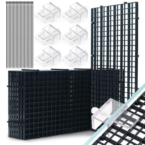 LINLAN Fish Tank Anti-Jump Set, Aquarium Lid, 8 Pieces Plastic Grid with 6 Brackets and 20 Cable Ties, Cover for Rimless Aquarium - color: Black, size: S