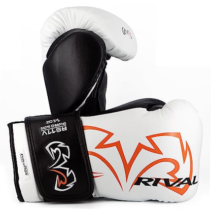 RIVAL Boxing RS11V Evolution Sparring Gloves, Extra-Thick 2” Padding, V-Strap Wrist Lock 2 System, Large Hand Compartment, and 15 Degree Angle Cuff - color: White, size: 14 oz.