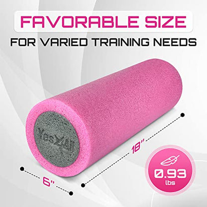 Yes4All High-Density EPP Round Back Roller Foam, Exercise Foam Roller for Yoga, Pilates & Stretching - 12, 18, 24, 36 inch - color: ‎18 Inches - Pink/Grey